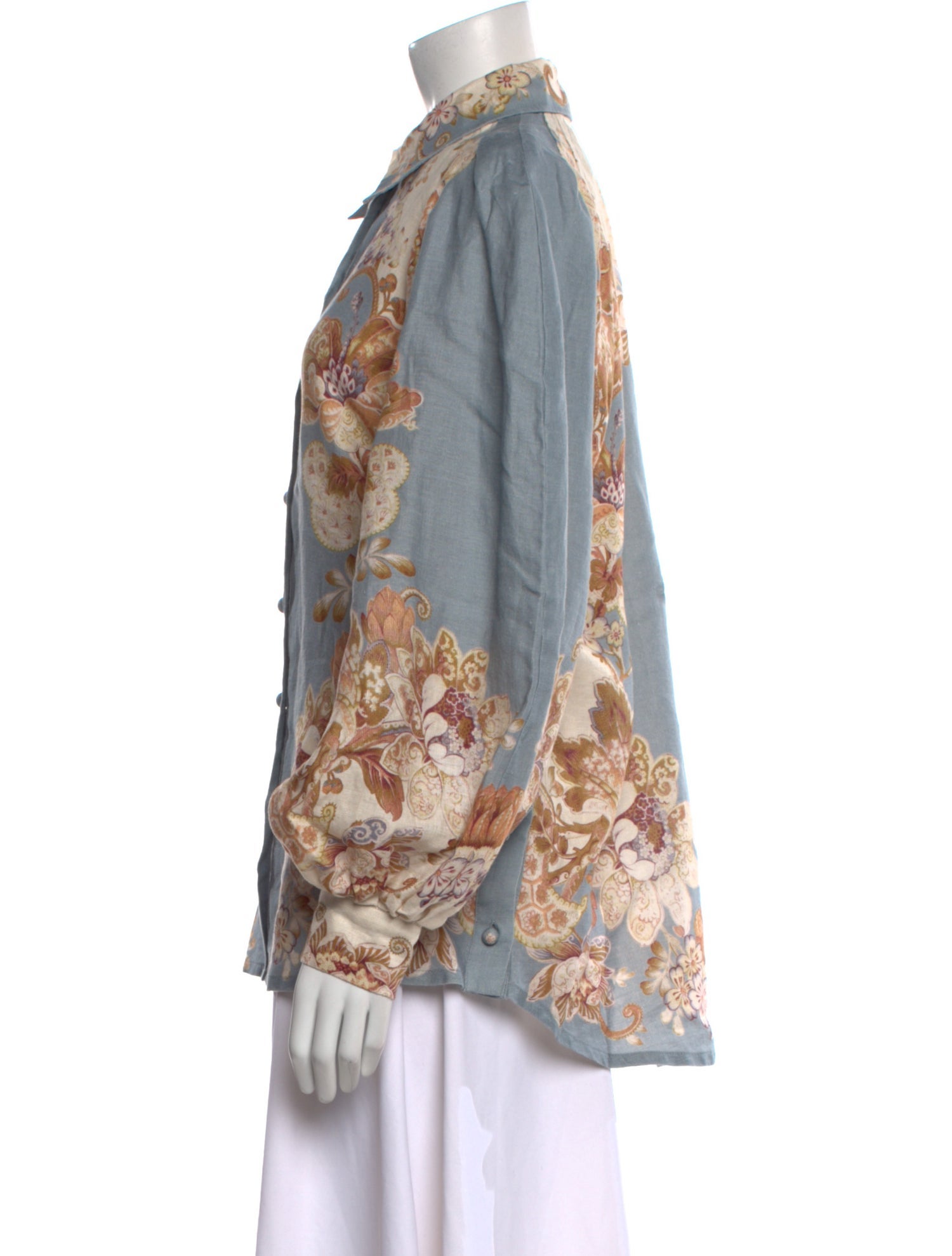 ALÉMAIS Linen Floral Print Button-Up Top