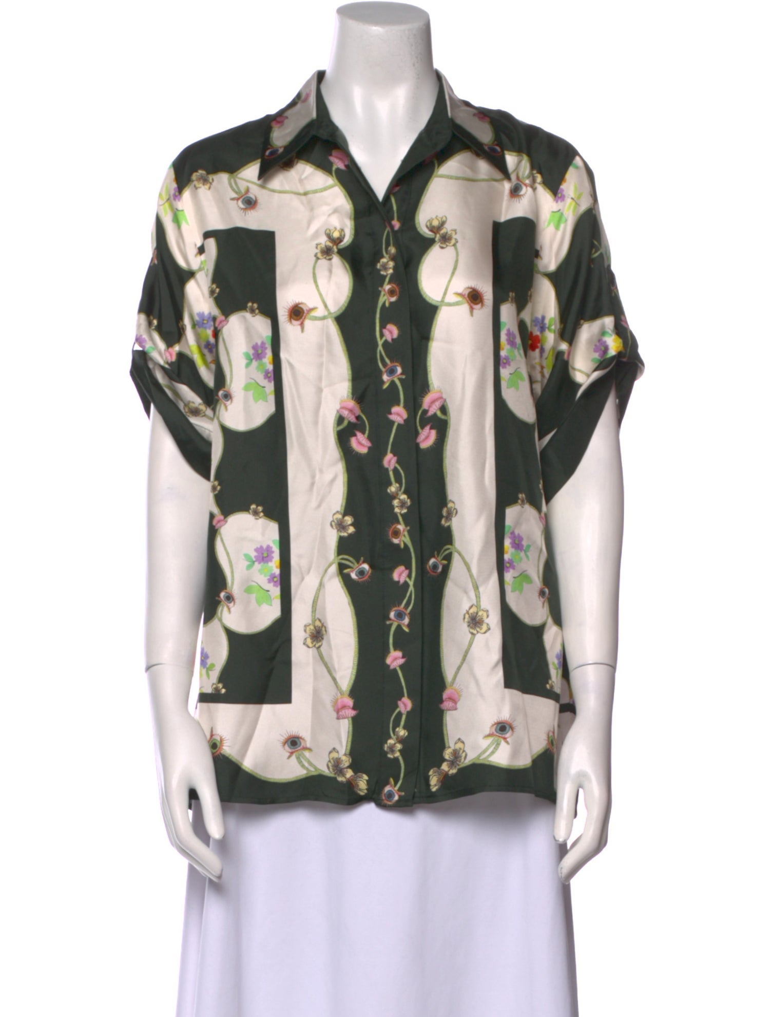 ALÉMAIS Silk Floral Print Button-Up Top