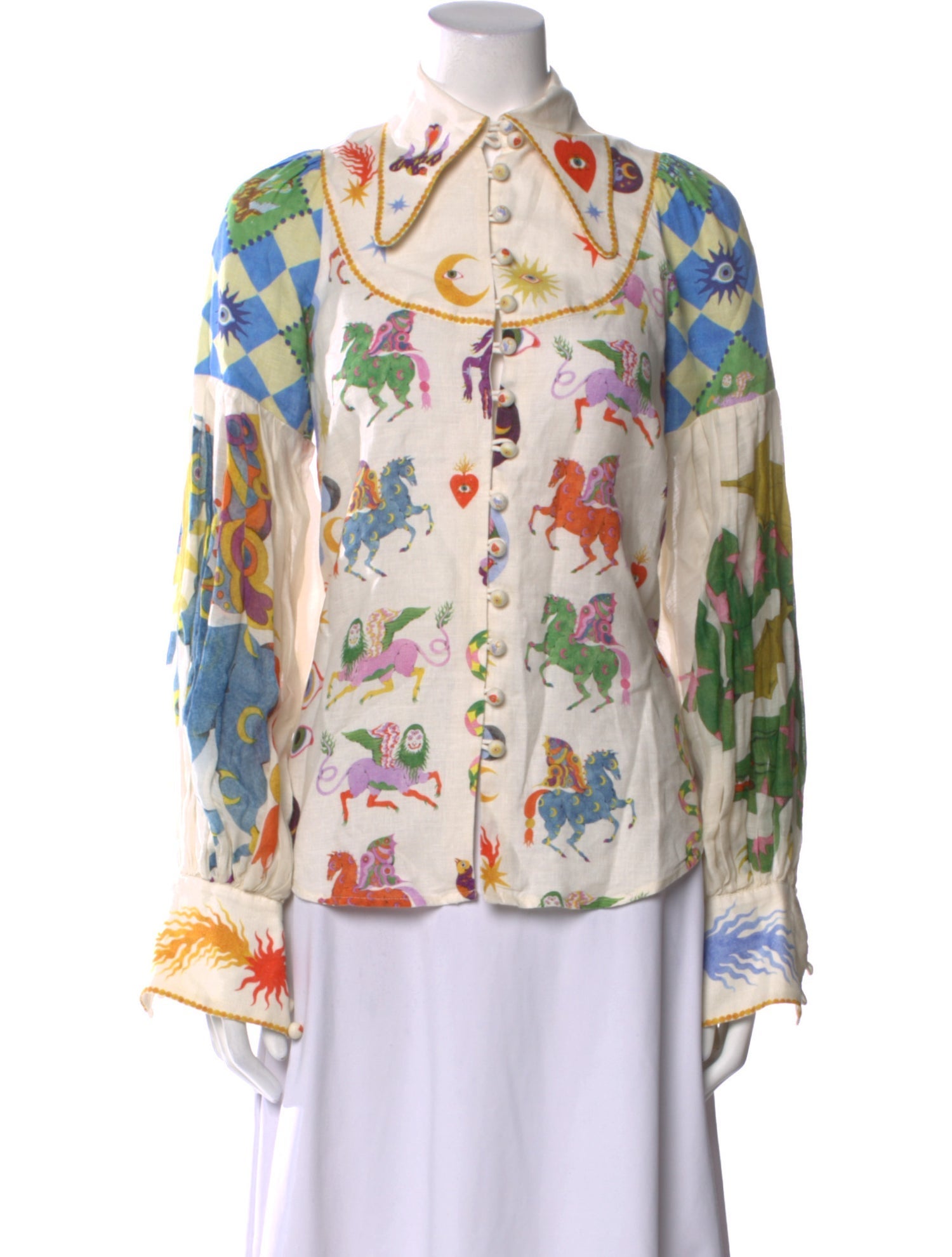 ALÉMAIS Linen Floral Print Button-Up Top