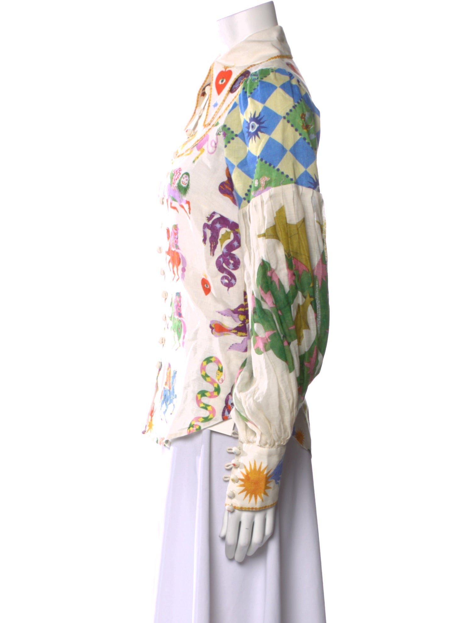 ALÉMAIS Linen Floral Print Button-Up Top