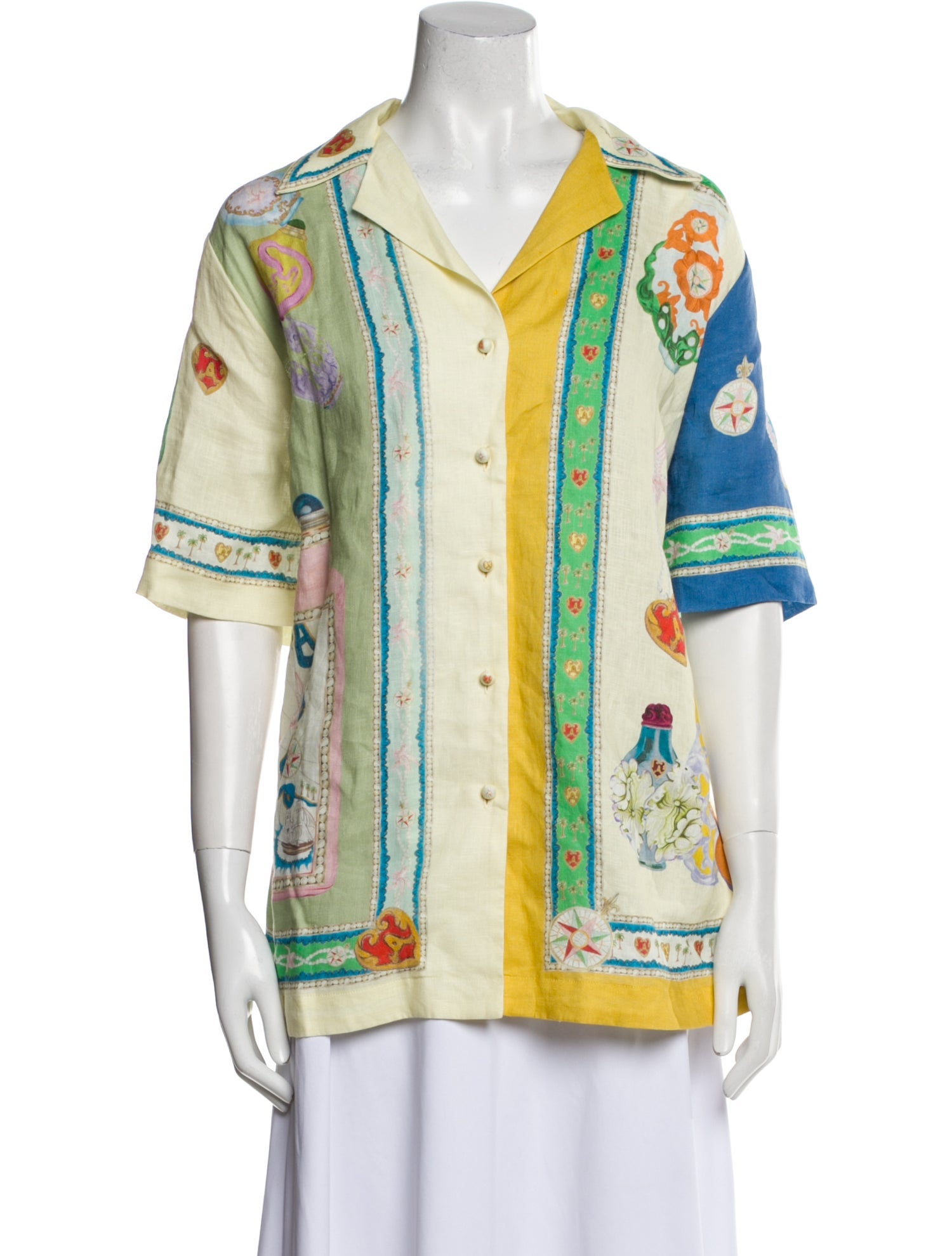 ALÉMAIS Printed Short Sleeve Button-Up Top