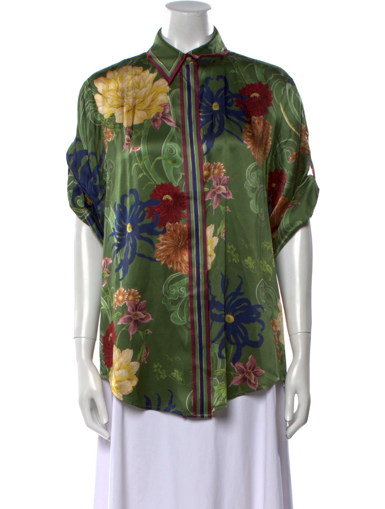 ALÉMAIS Silk Floral Print Button-Up Top