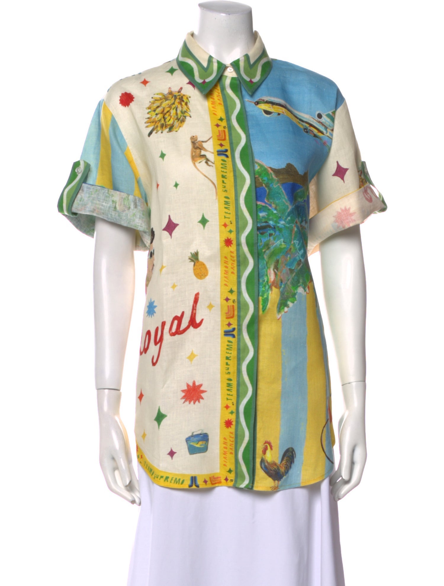 ALÉMAIS Linen Printed Button-Up Top