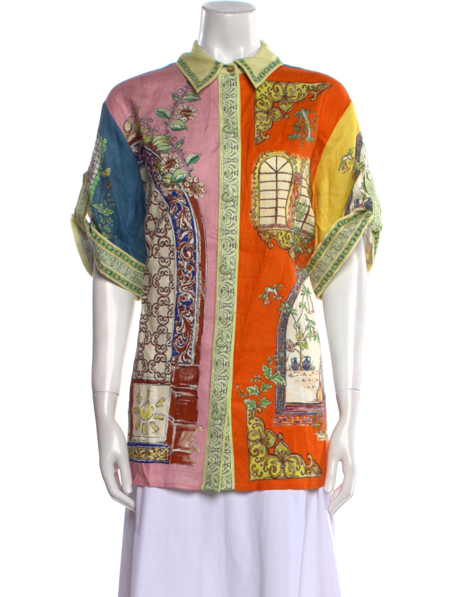 ALÉMAIS Linen Printed Button-Up Top w/ Tags