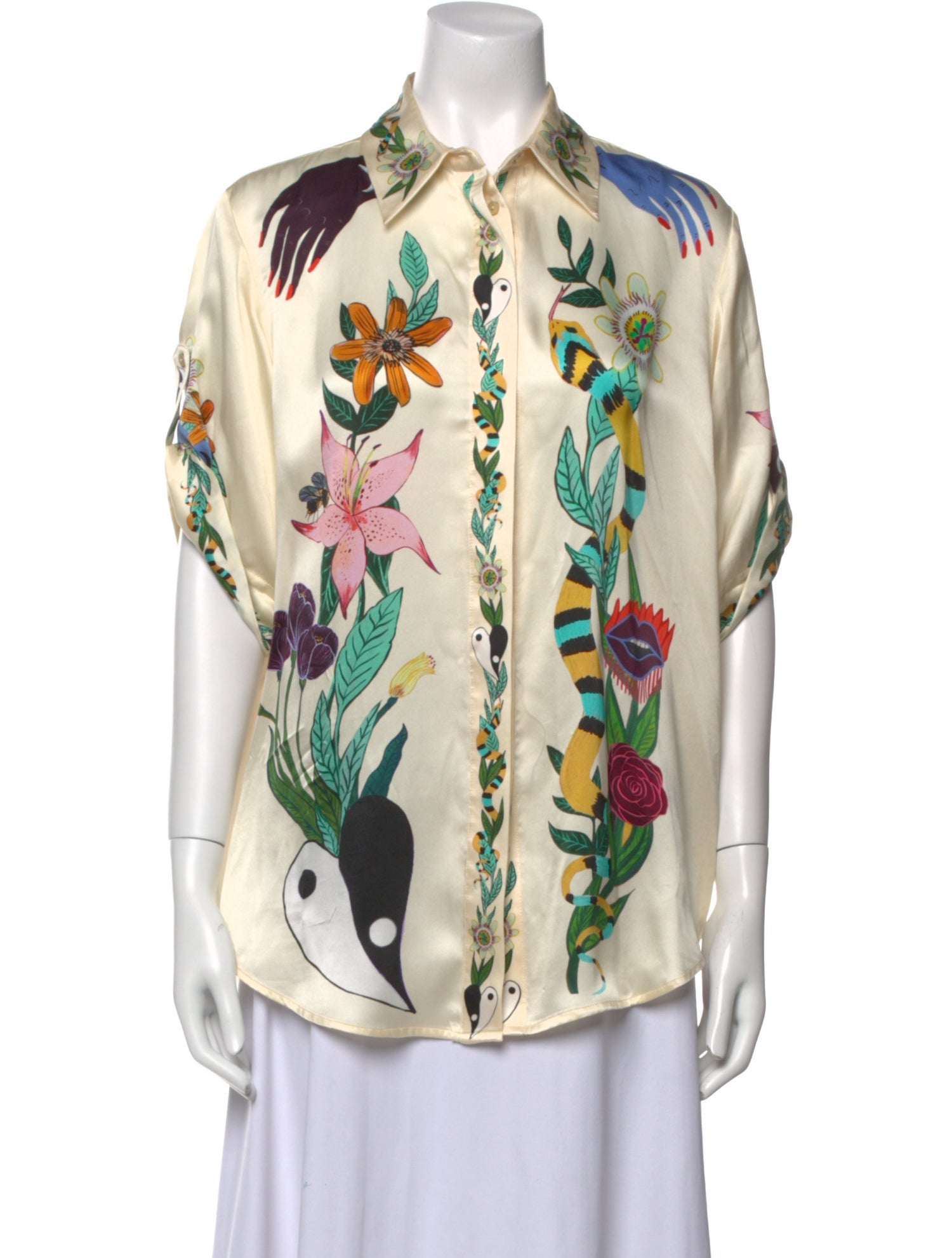 ALÉMAIS Silk Printed Button-Up Top