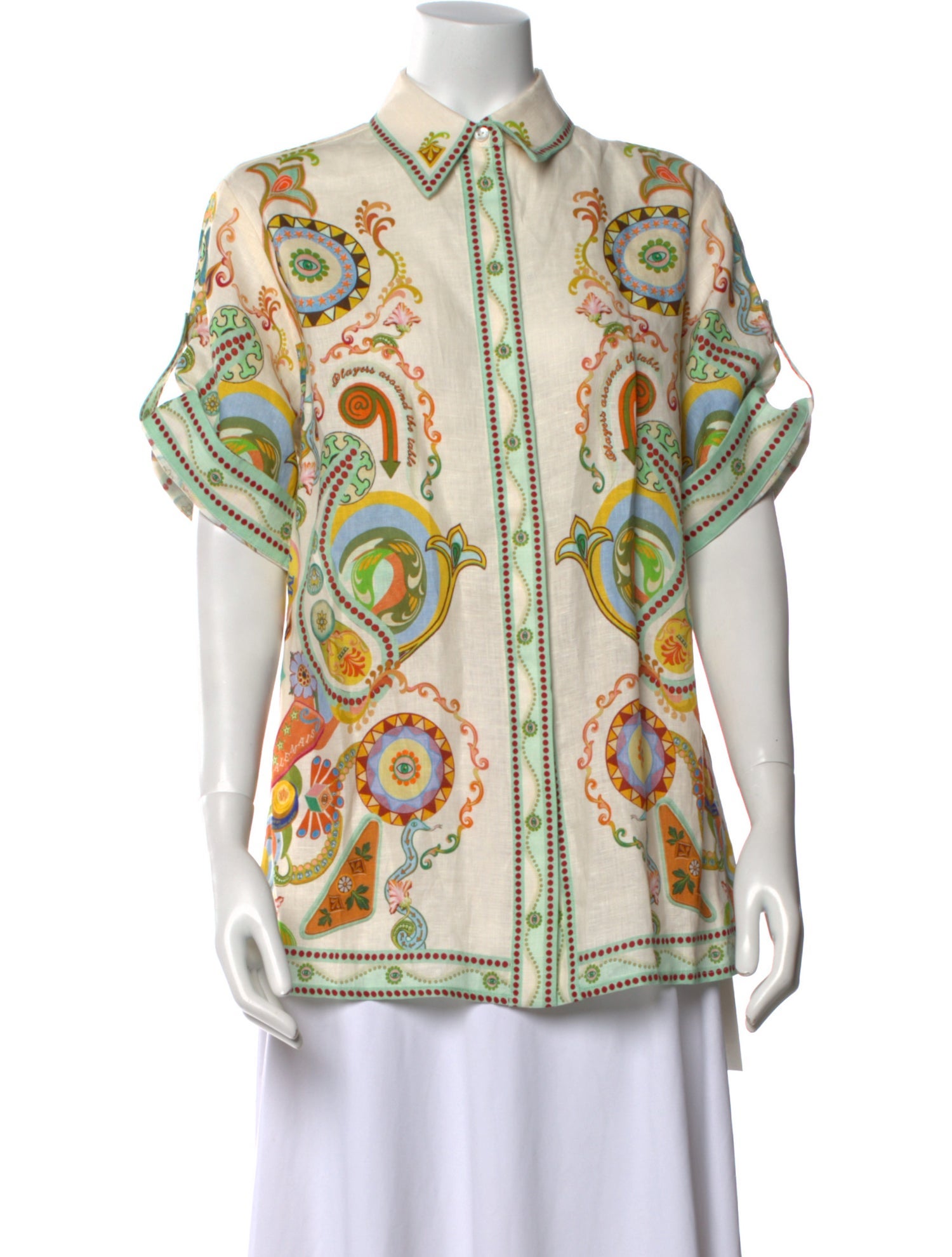 ALÉMAIS Paisley Print Short Sleeve Button-Up Top