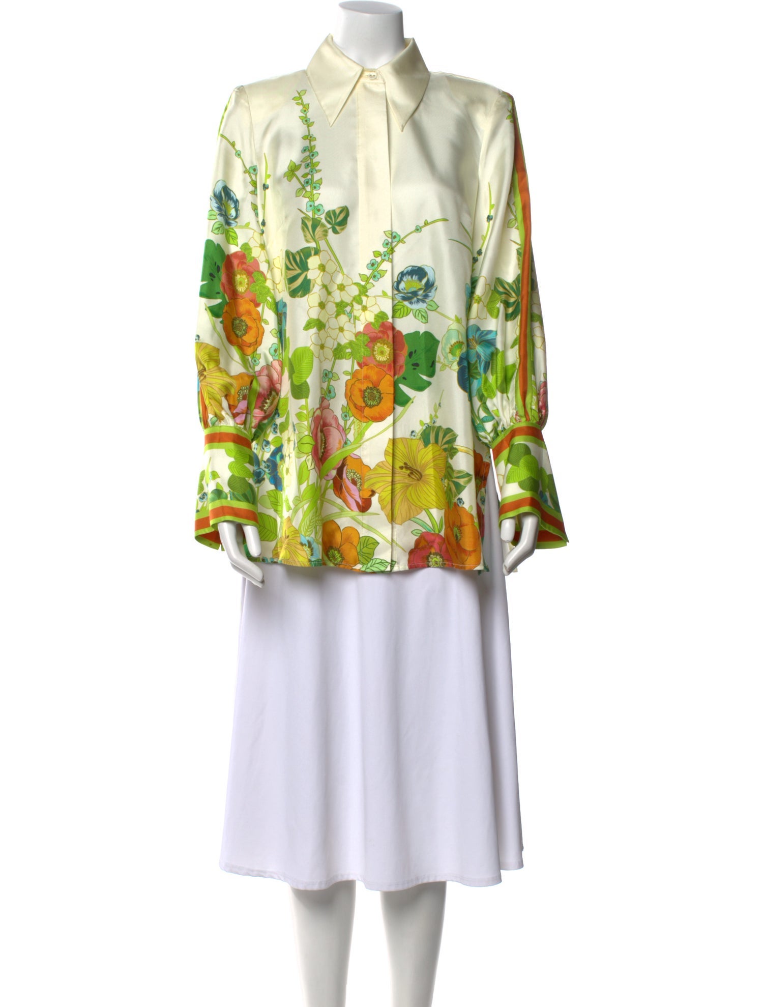 ALÉMAIS Silk Floral Print Button-Up Top