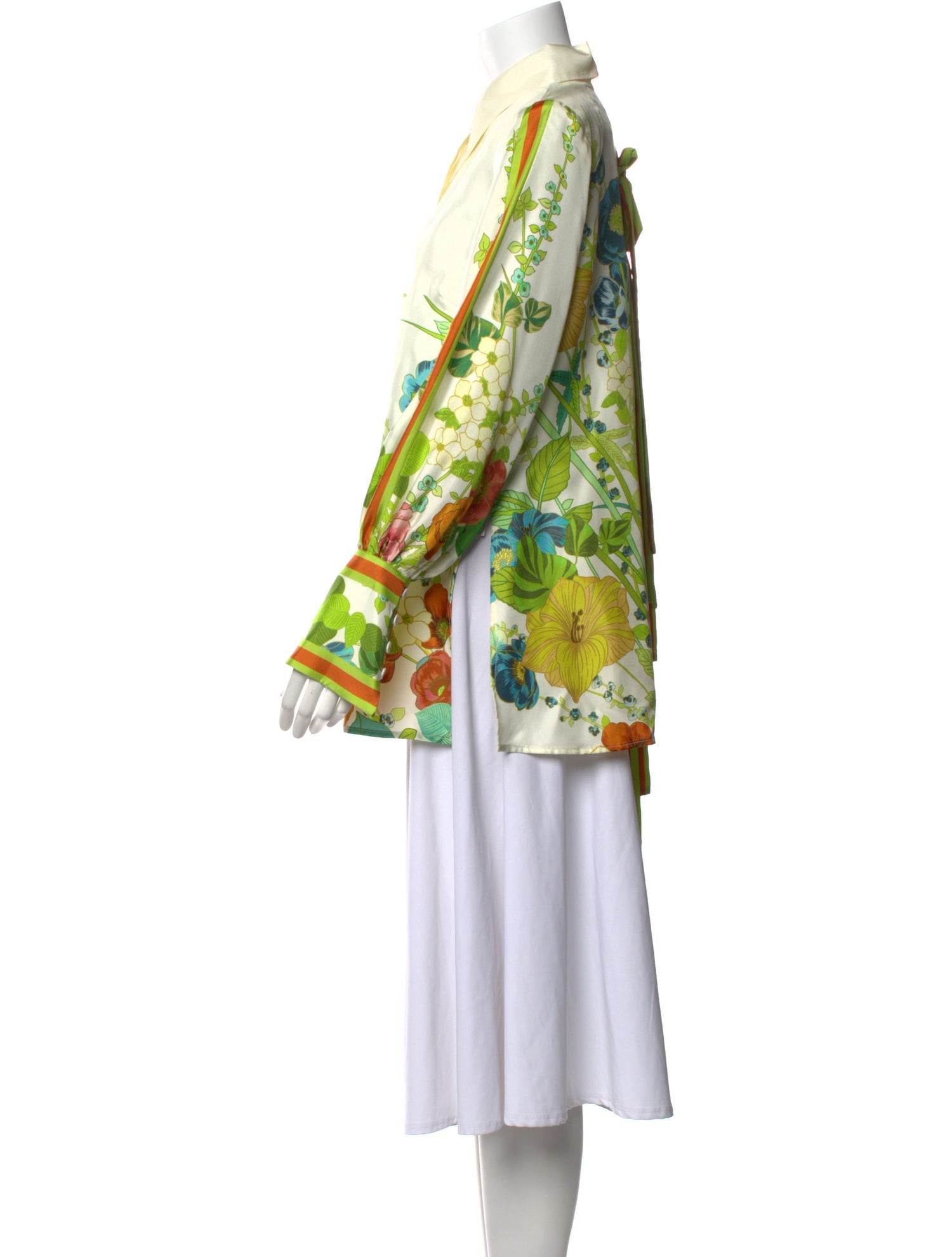 ALÉMAIS Silk Floral Print Button-Up Top