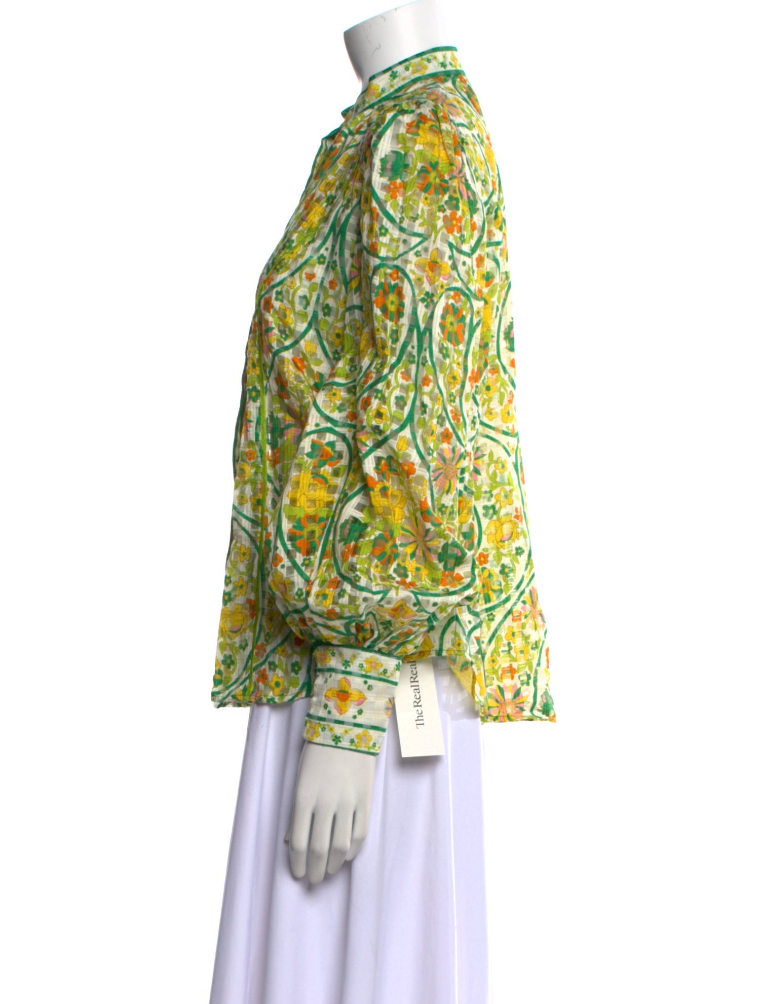 ALÉMAIS Floral Print Mock Neck Button-Up Top