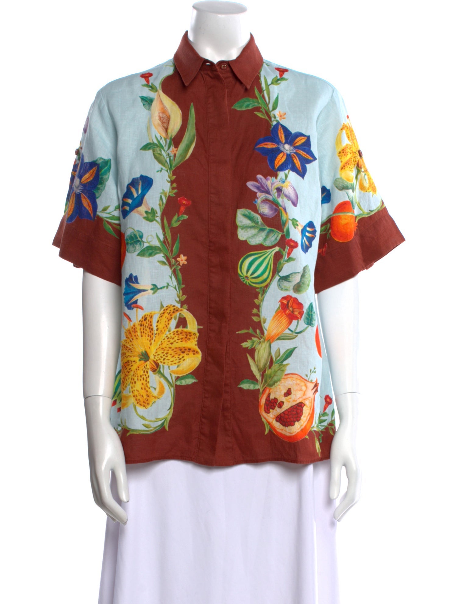 ALÉMAIS Linen Floral Print Button-Up Top