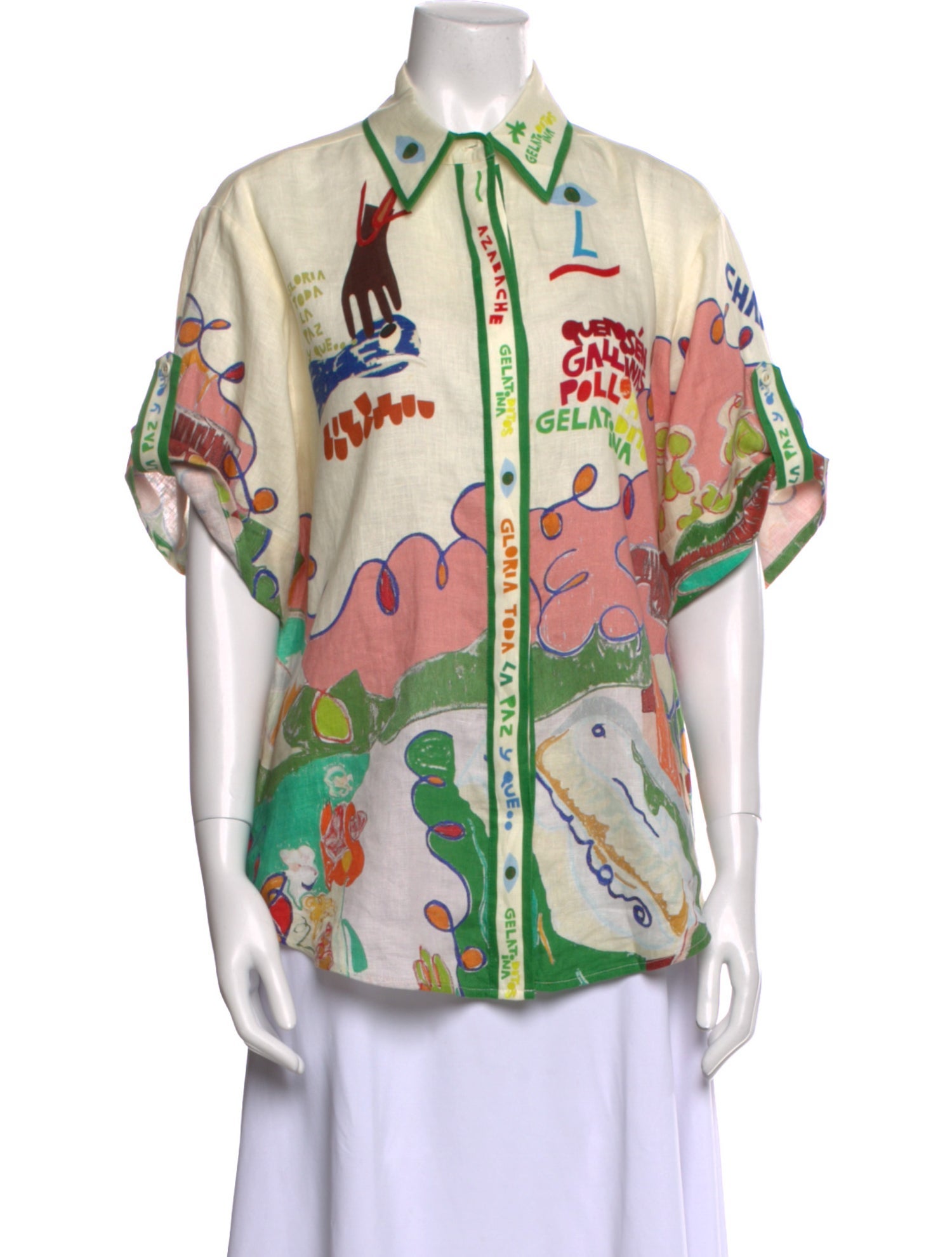 ALÉMAIS Printed Short Sleeve Button-Up Top