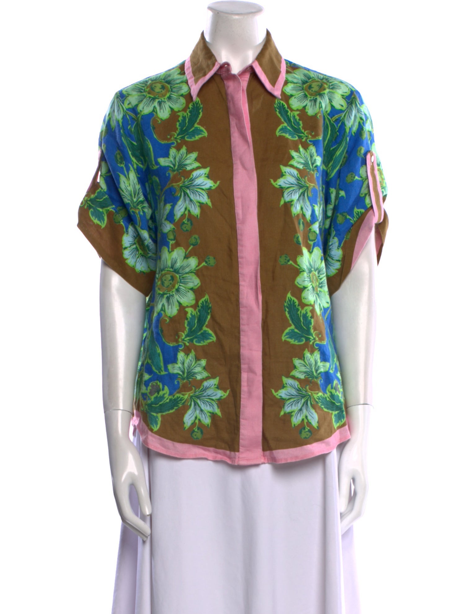 ALÉMAIS Linen Floral Print Button-Up Top