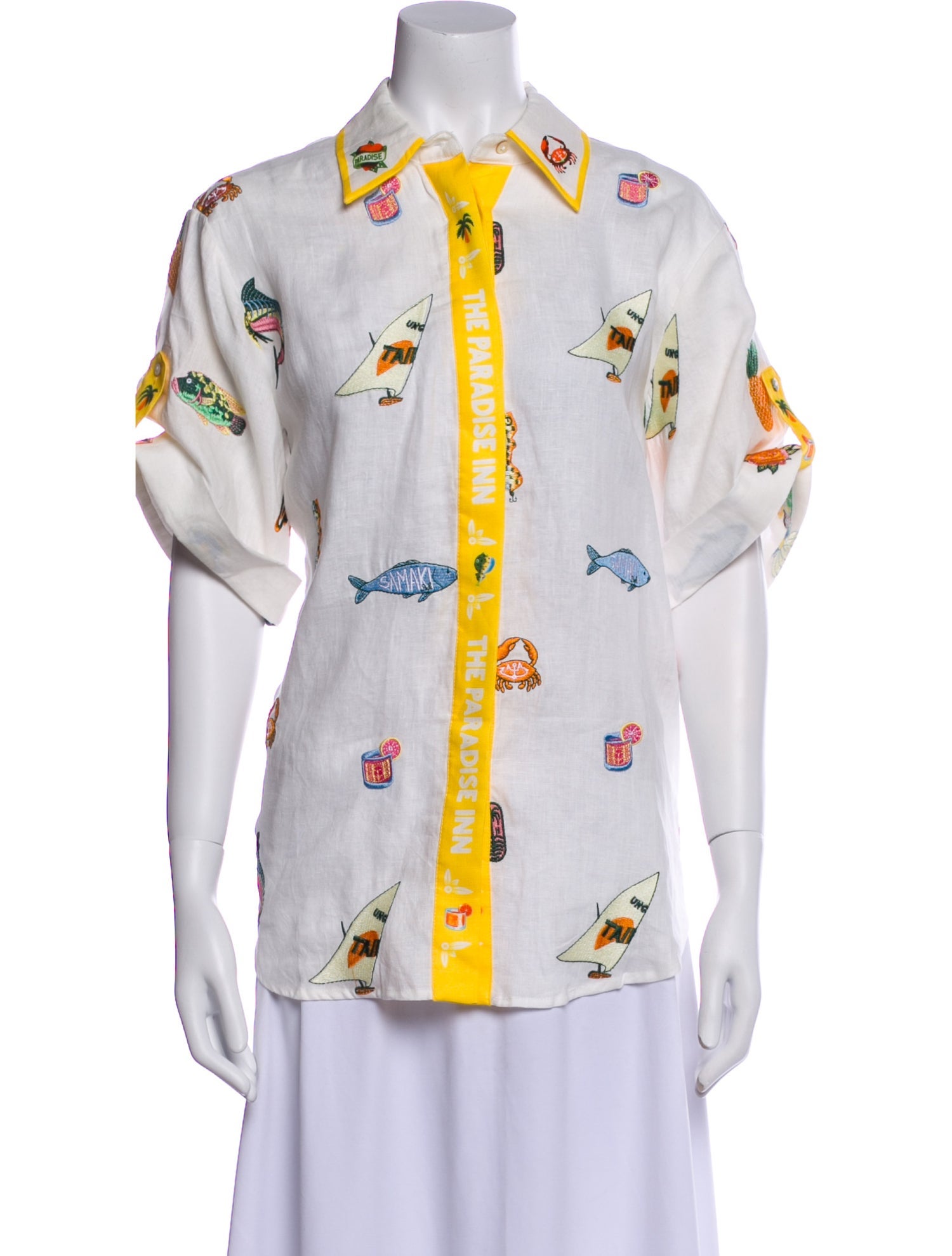 ALÉMAIS Linen Printed Button-Up Top