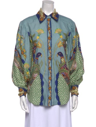 ALÉMAIS Linen Printed Button-Up Top