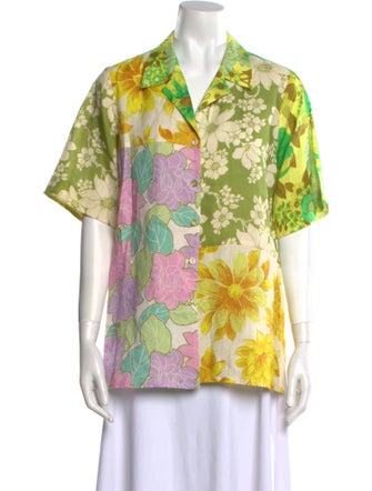 ALÉMAIS Linen Floral Print Button-Up Top
