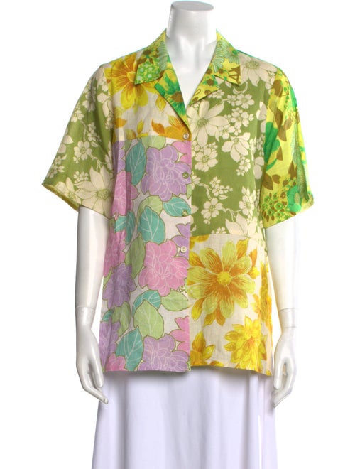 ALÉMAIS Linen Floral Print Button-Up Top