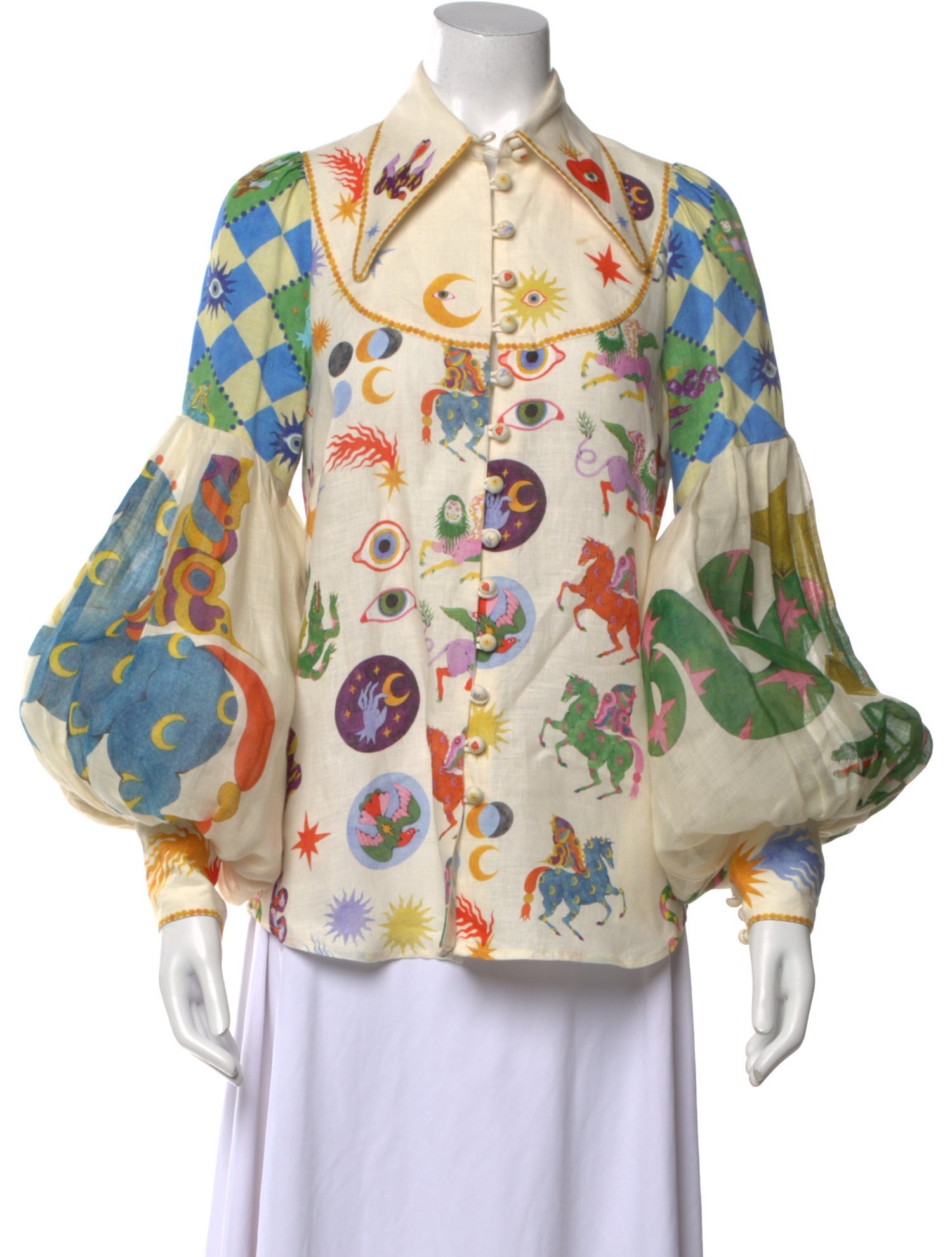 ALÉMAIS Linen Printed Button-Up Top