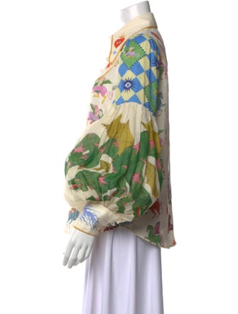 ALÉMAIS Linen Printed Button-Up Top