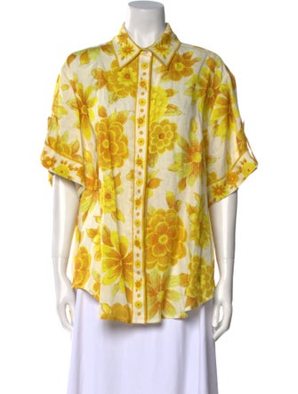 ALÉMAIS Linen Floral Print Button-Up Top