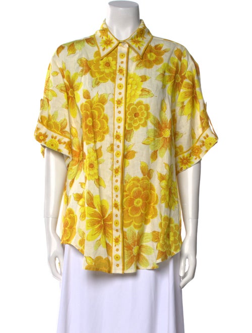 ALÉMAIS Linen Floral Print Button-Up Top
