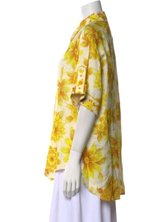 ALÉMAIS Linen Floral Print Button-Up Top