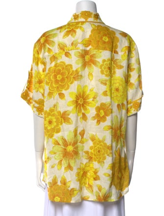 ALÉMAIS Linen Floral Print Button-Up Top