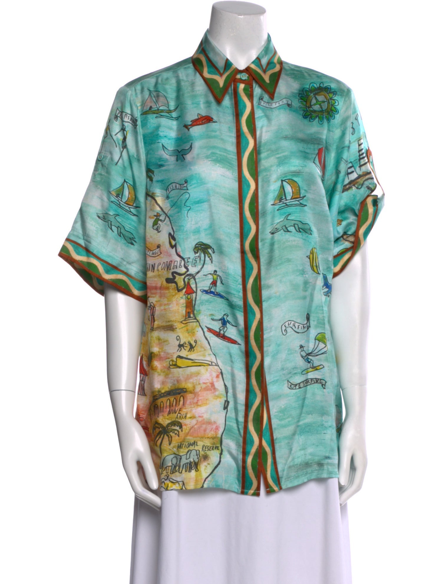 ALÉMAIS Silk Printed Button-Up Top