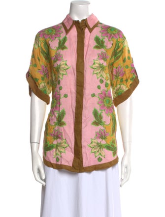 ALÉMAIS Linen Floral Print Button-Up Top