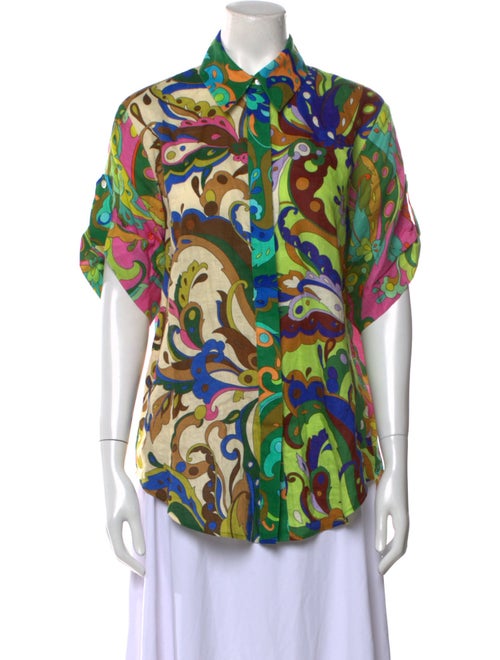 ALÉMAIS Linen Printed Button-Up Top