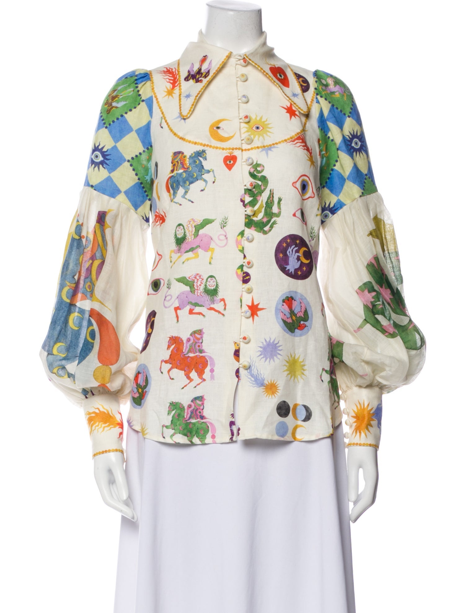 ALÉMAIS Linen Printed Button-Up Top