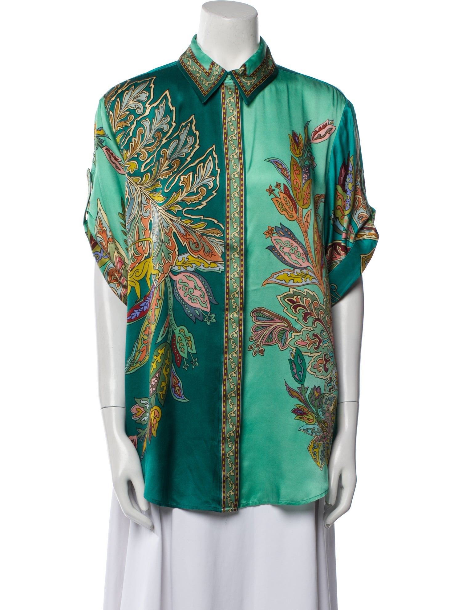 ALÉMAIS Silk Paisley Print Button-Up Top