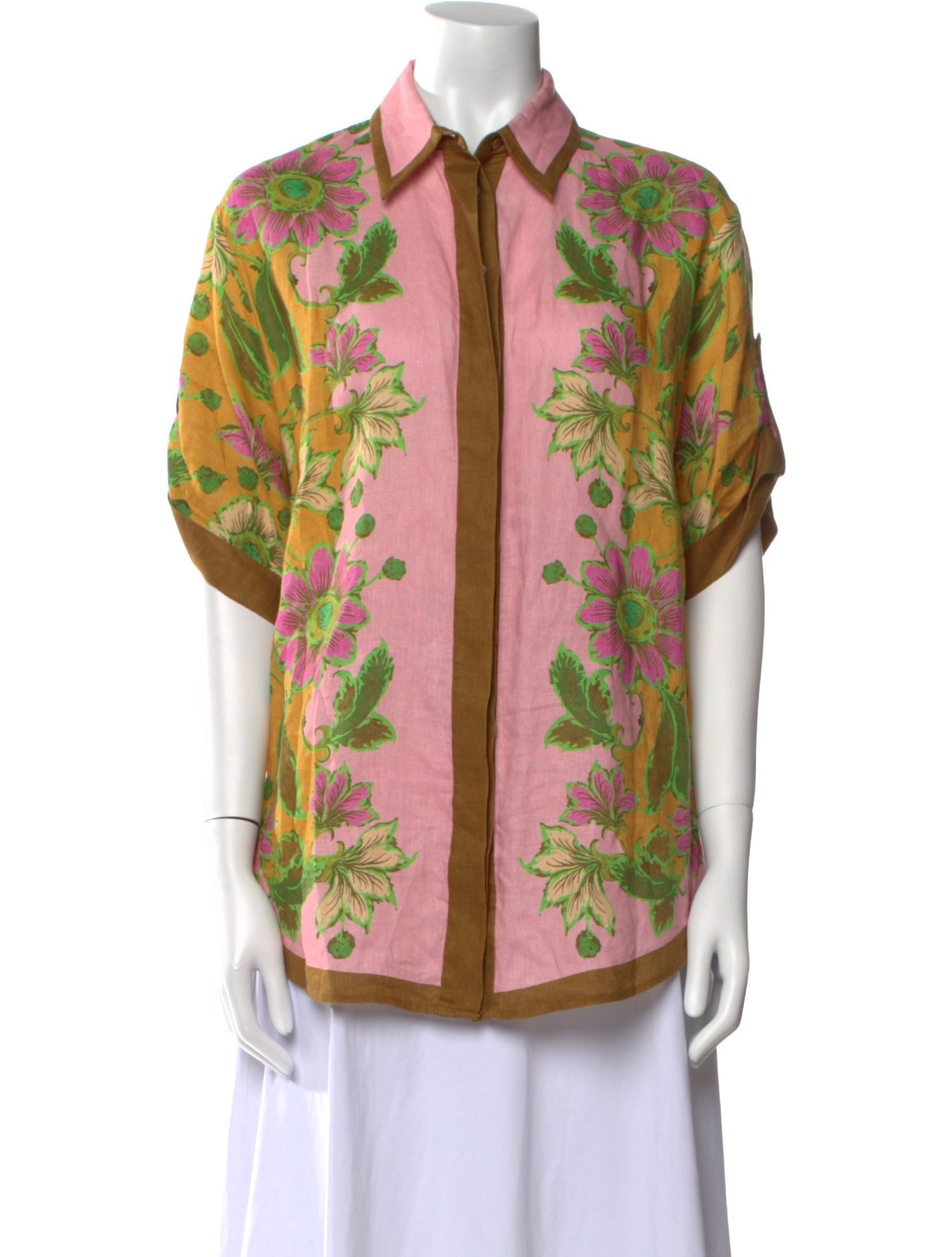 ALÉMAIS Linen Floral Print Button-Up Top