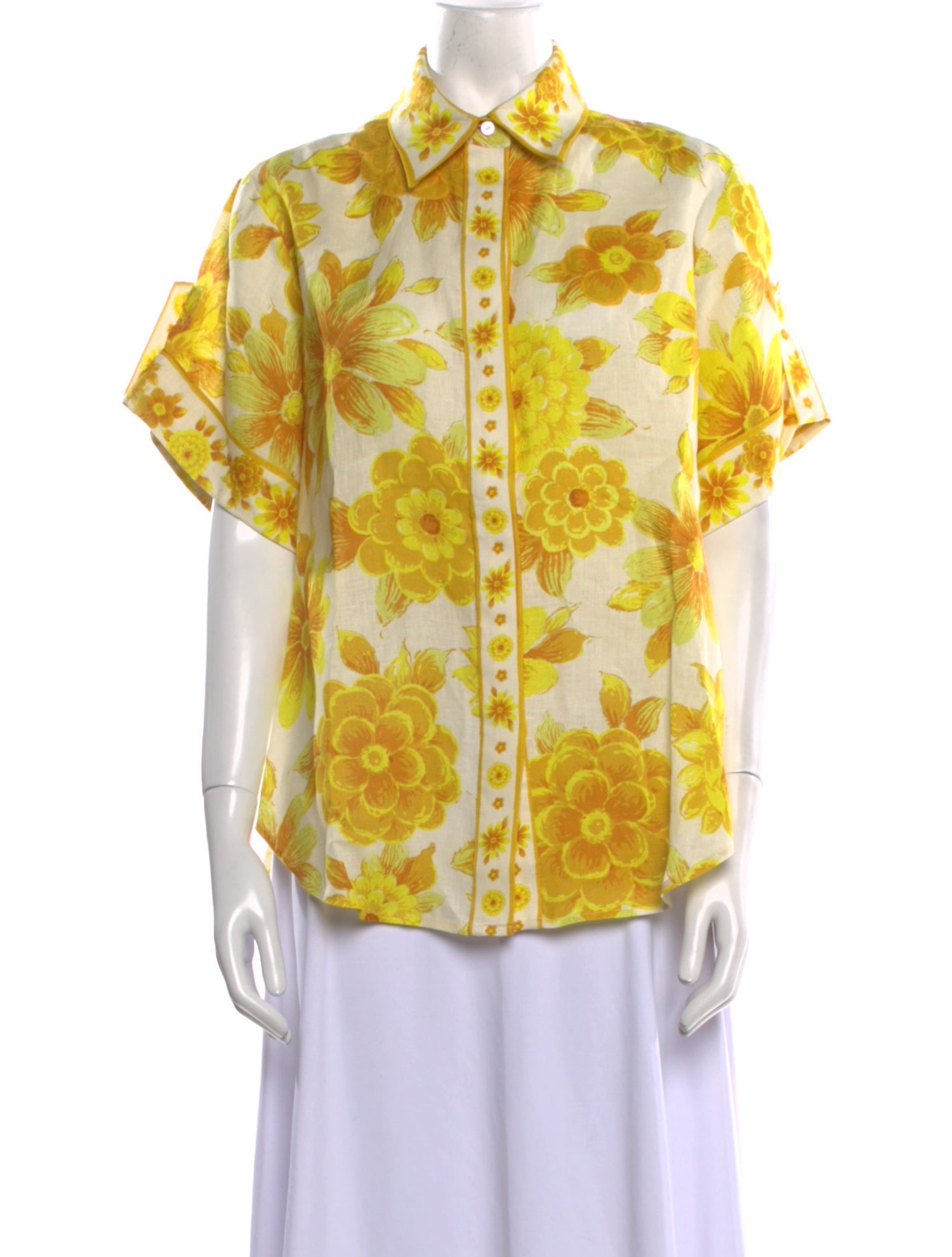 ALÉMAIS Linen Floral Print Button-Up Top