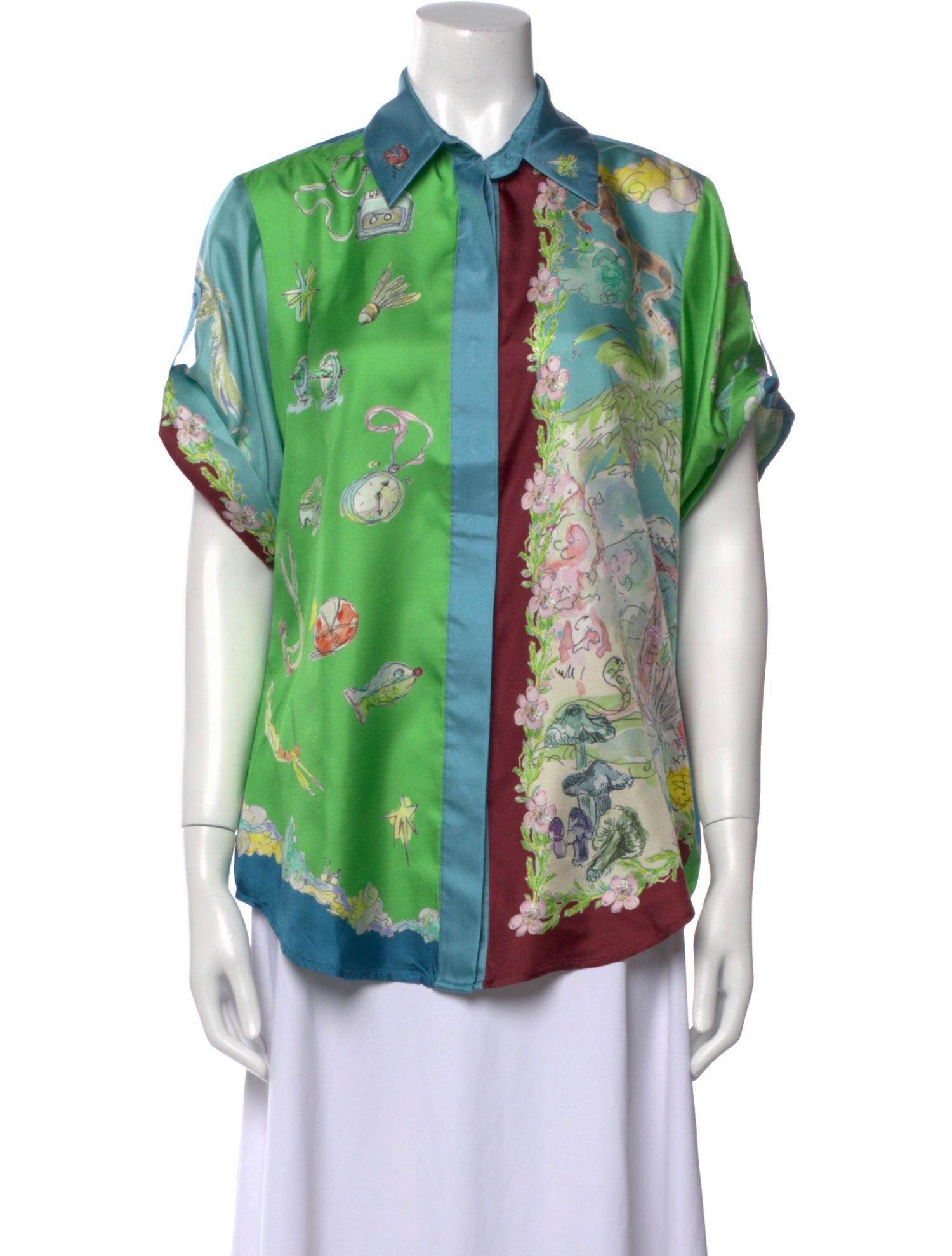 ALÉMAIS Silk Printed Button-Up Top w/ Tags