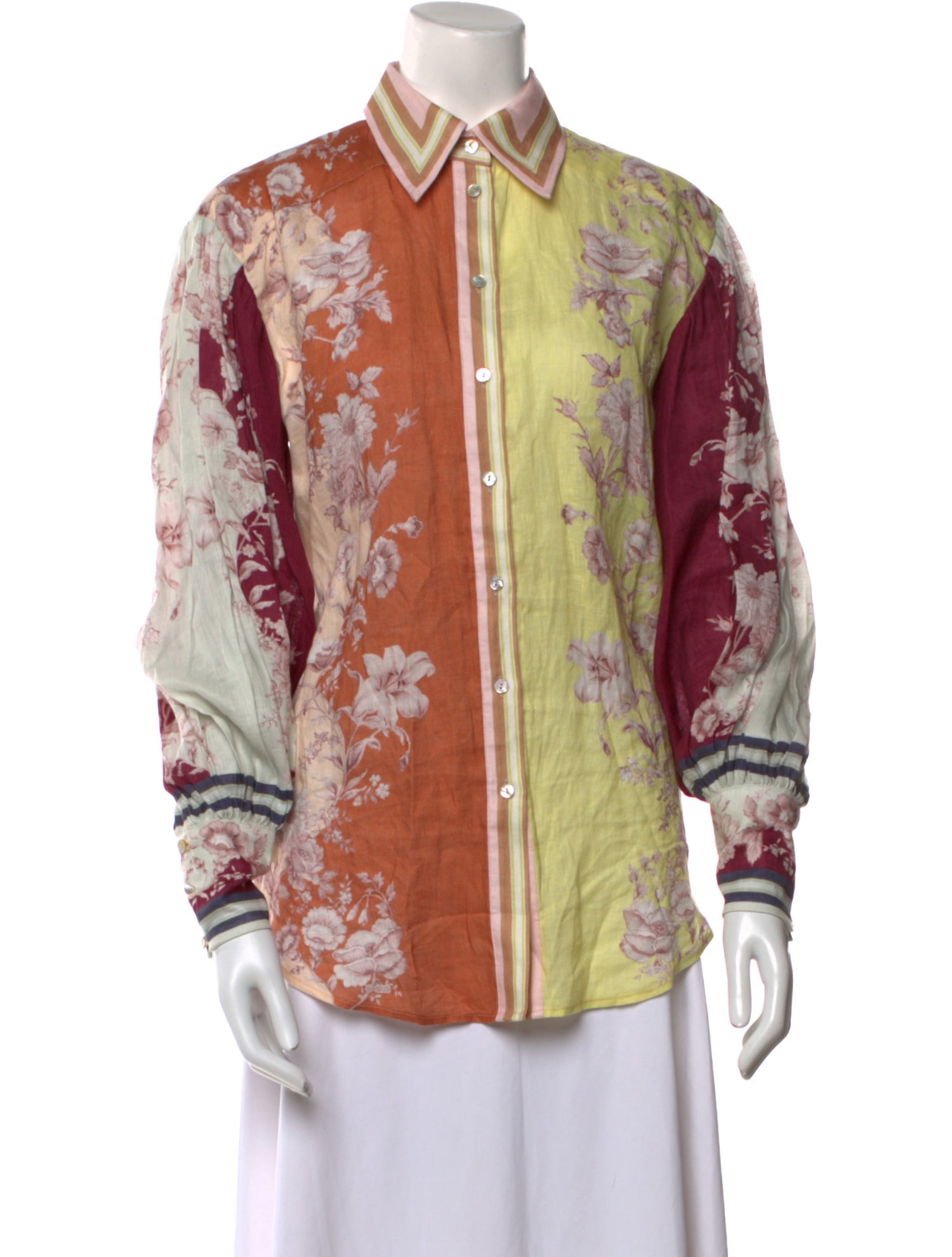 ALÉMAIS Linen Floral Print Button-Up Top