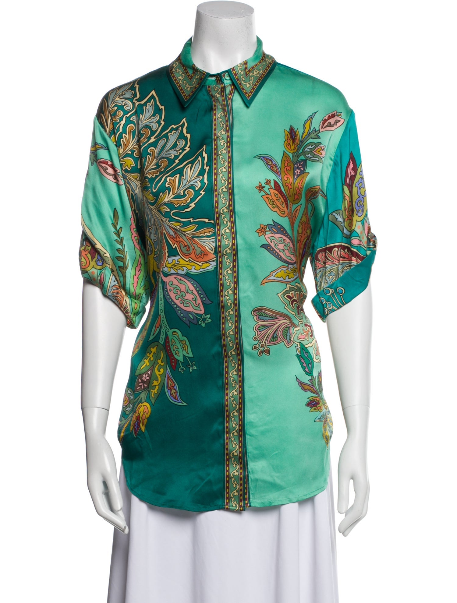 ALÉMAIS Silk Paisley Print Button-Up Top