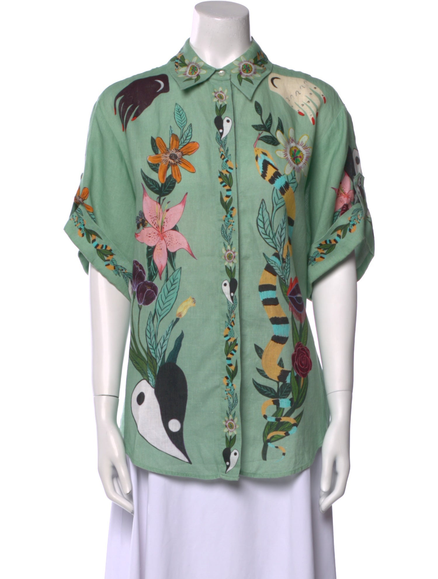 ALÉMAIS Linen Printed Button-Up Top