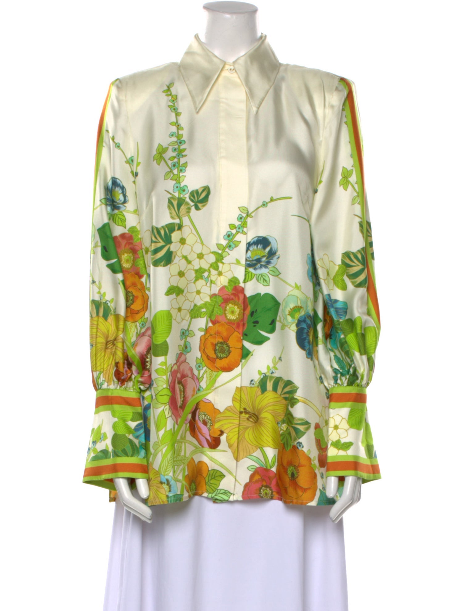 ALÉMAIS Silk Floral Print Button-Up Top