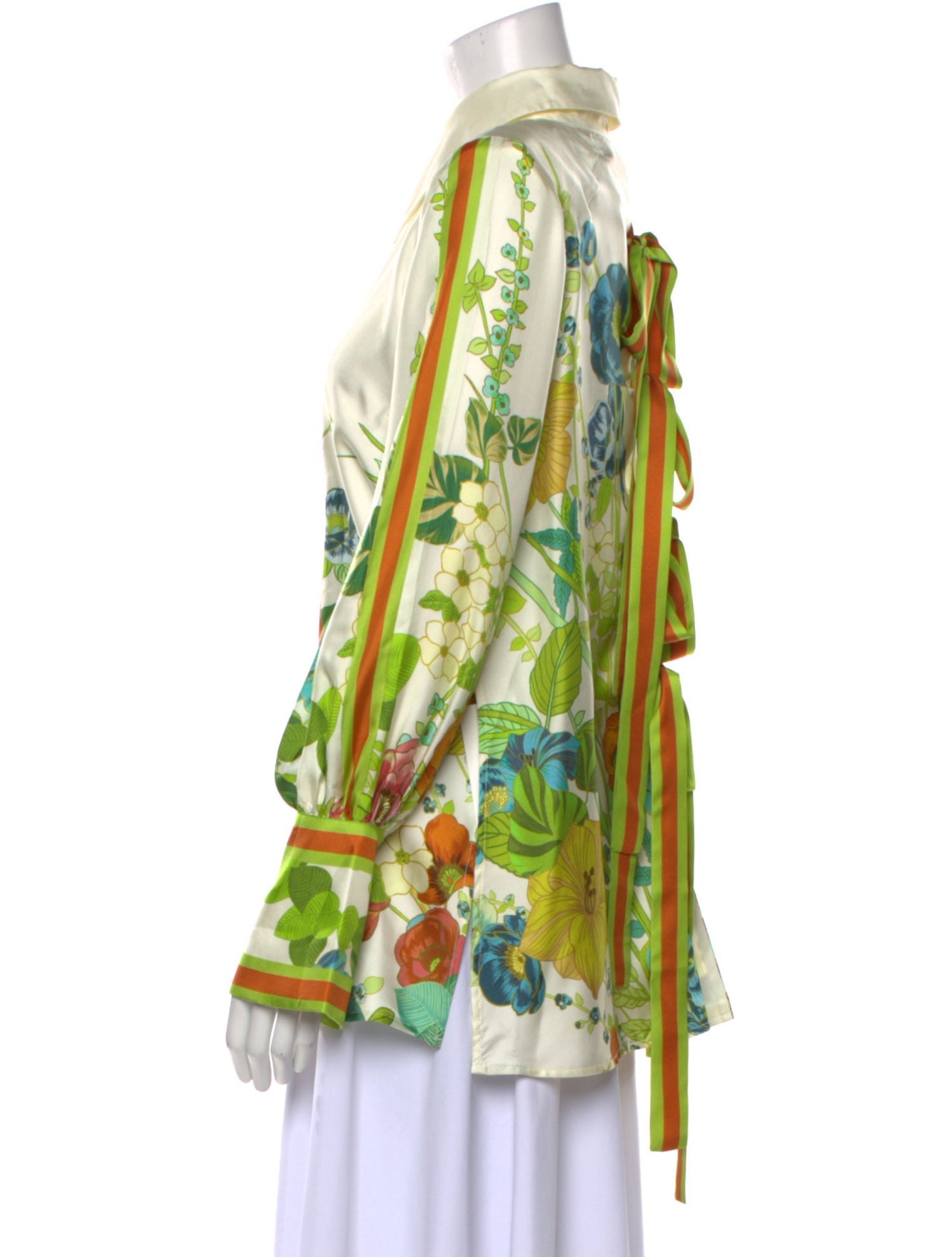 ALÉMAIS Silk Floral Print Button-Up Top