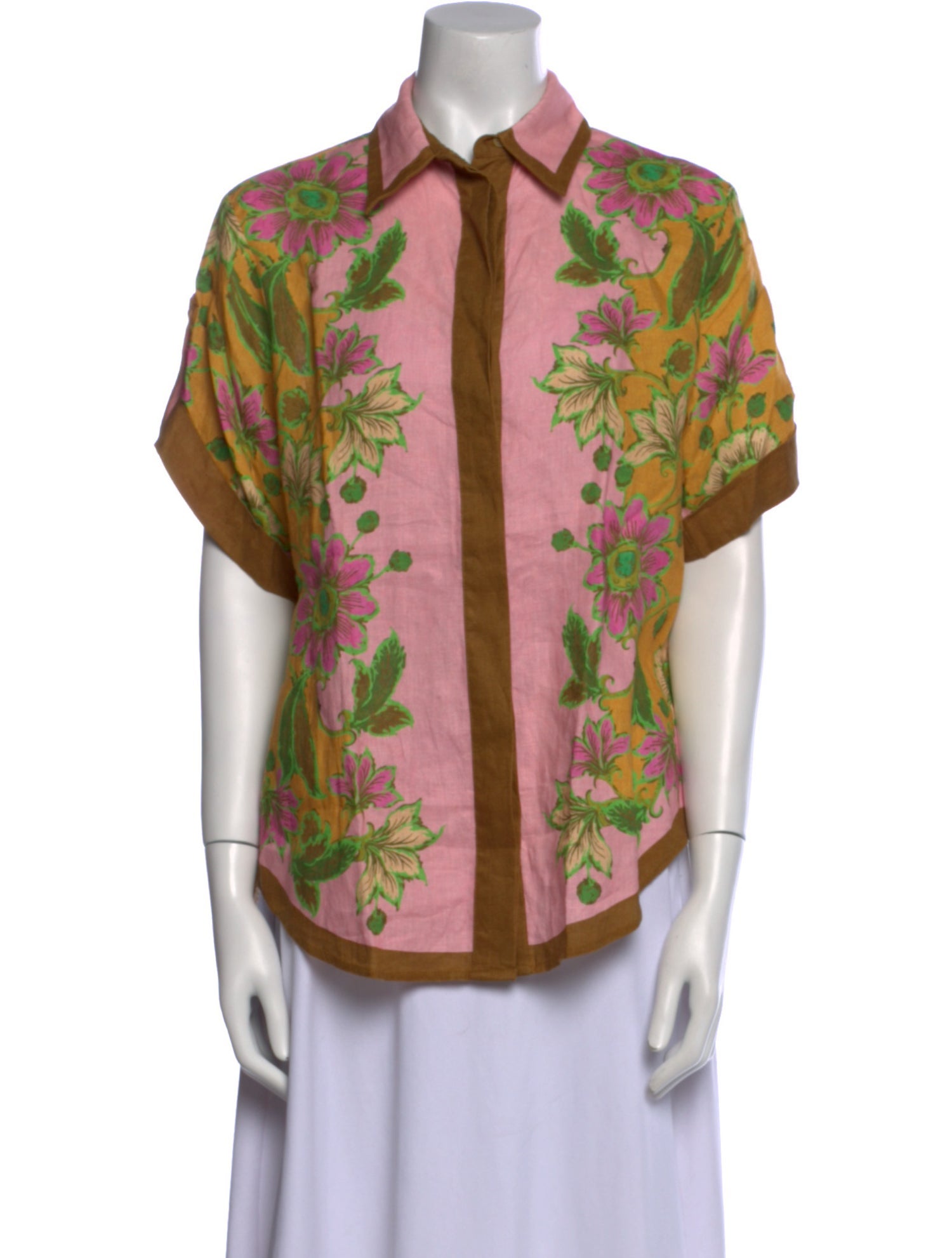 ALÉMAIS Linen Floral Print Button-Up Top