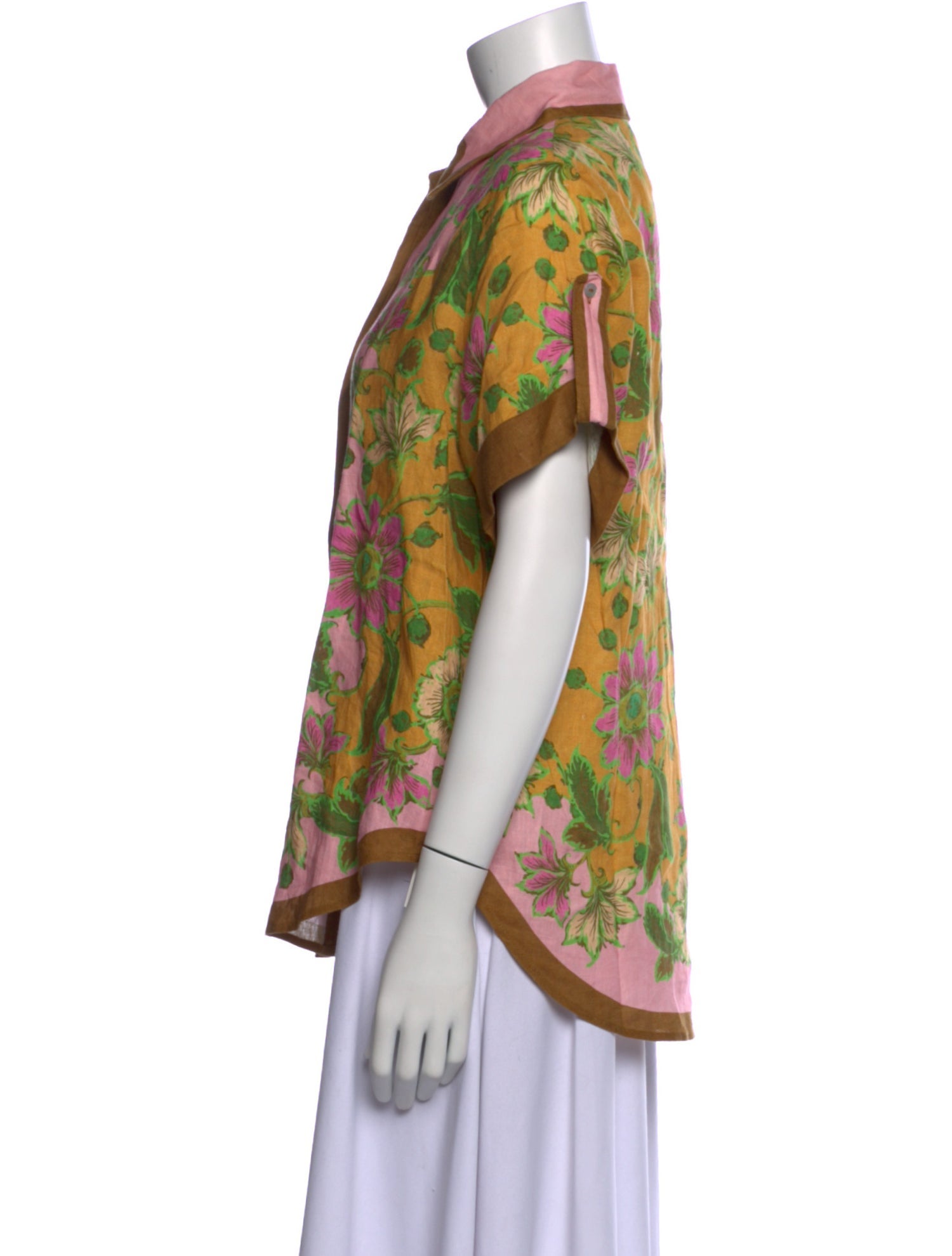 ALÉMAIS Linen Floral Print Button-Up Top