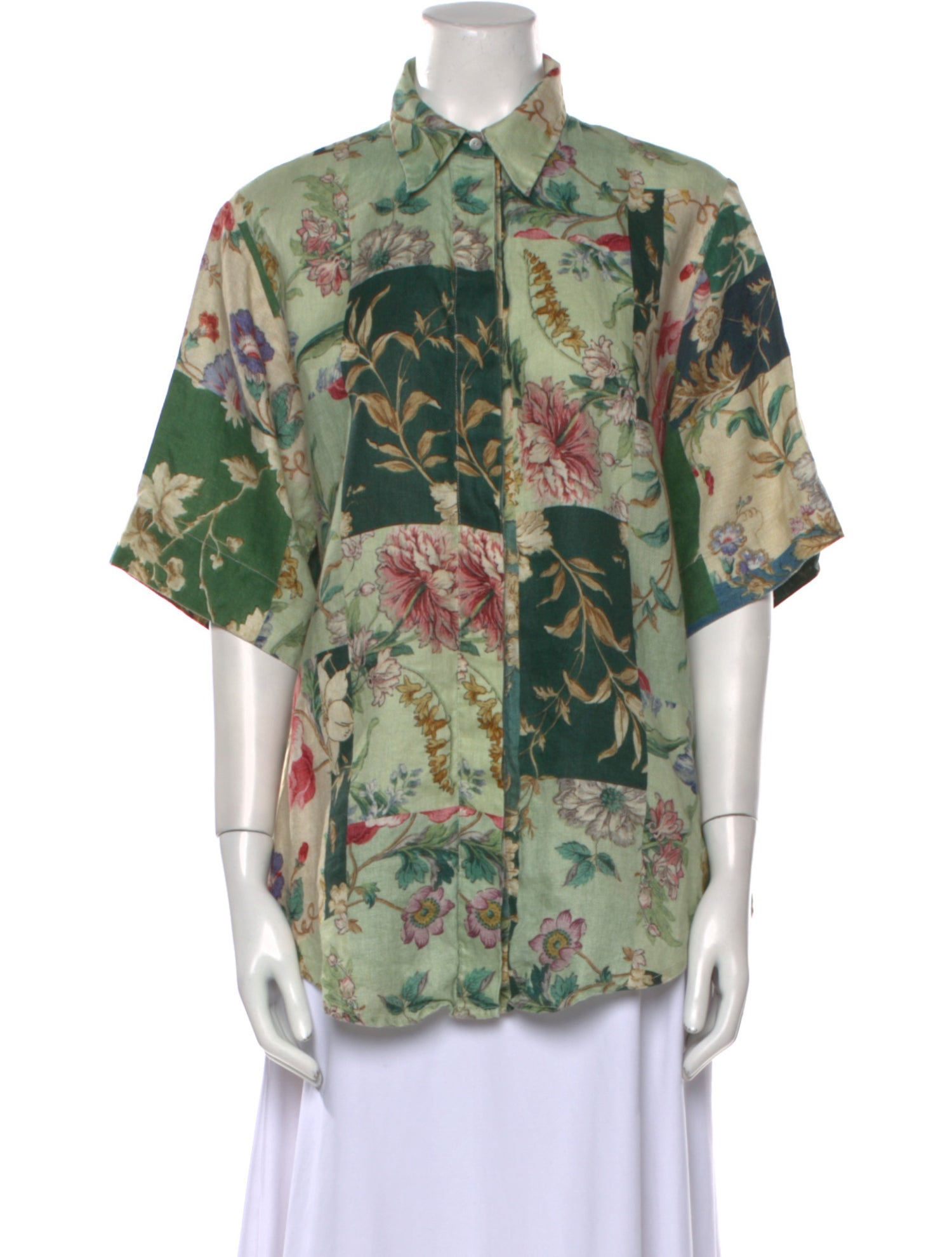 ALÉMAIS Linen Floral Print Button-Up Top