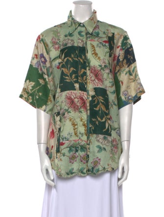 ALÉMAIS Linen Floral Print Button-Up Top