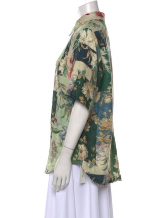 ALÉMAIS Linen Floral Print Button-Up Top