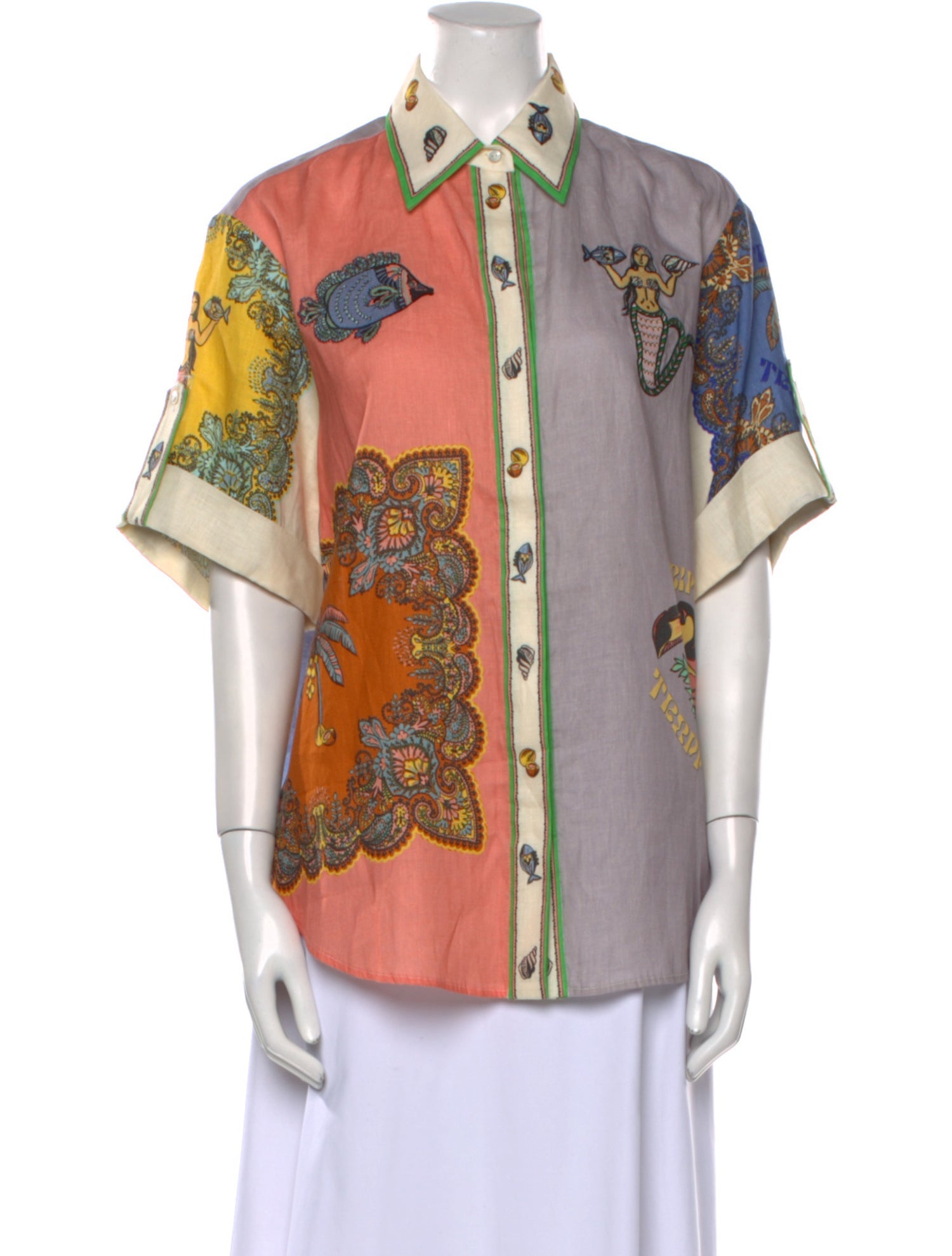 ALÉMAIS Linen Printed Button-Up Top