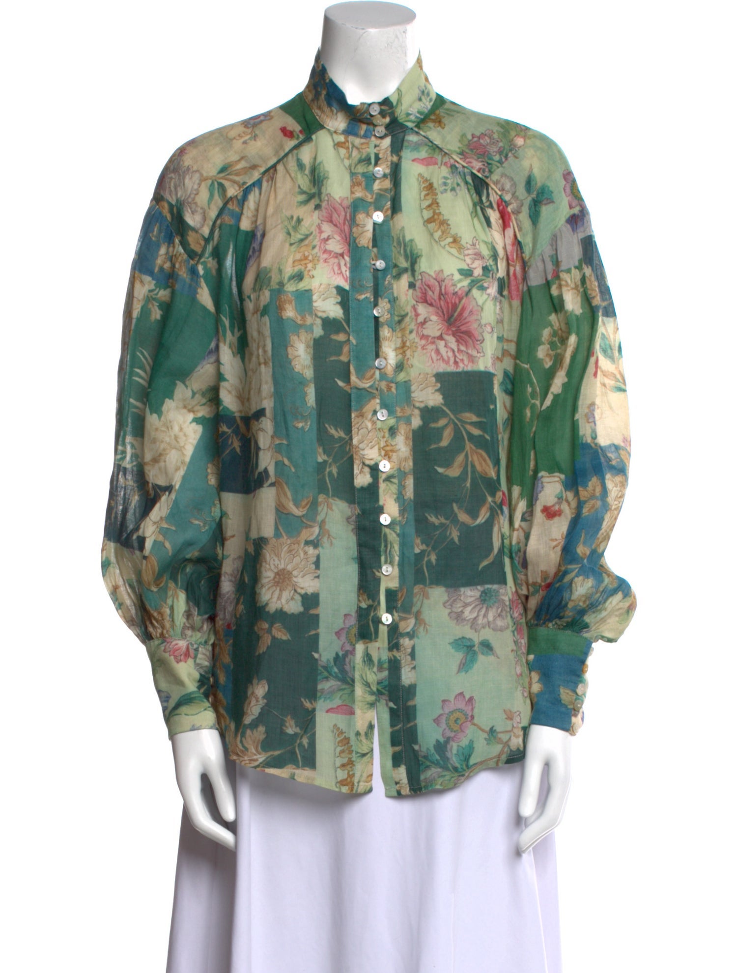 ALÉMAIS Linen Floral Print Button-Up Top