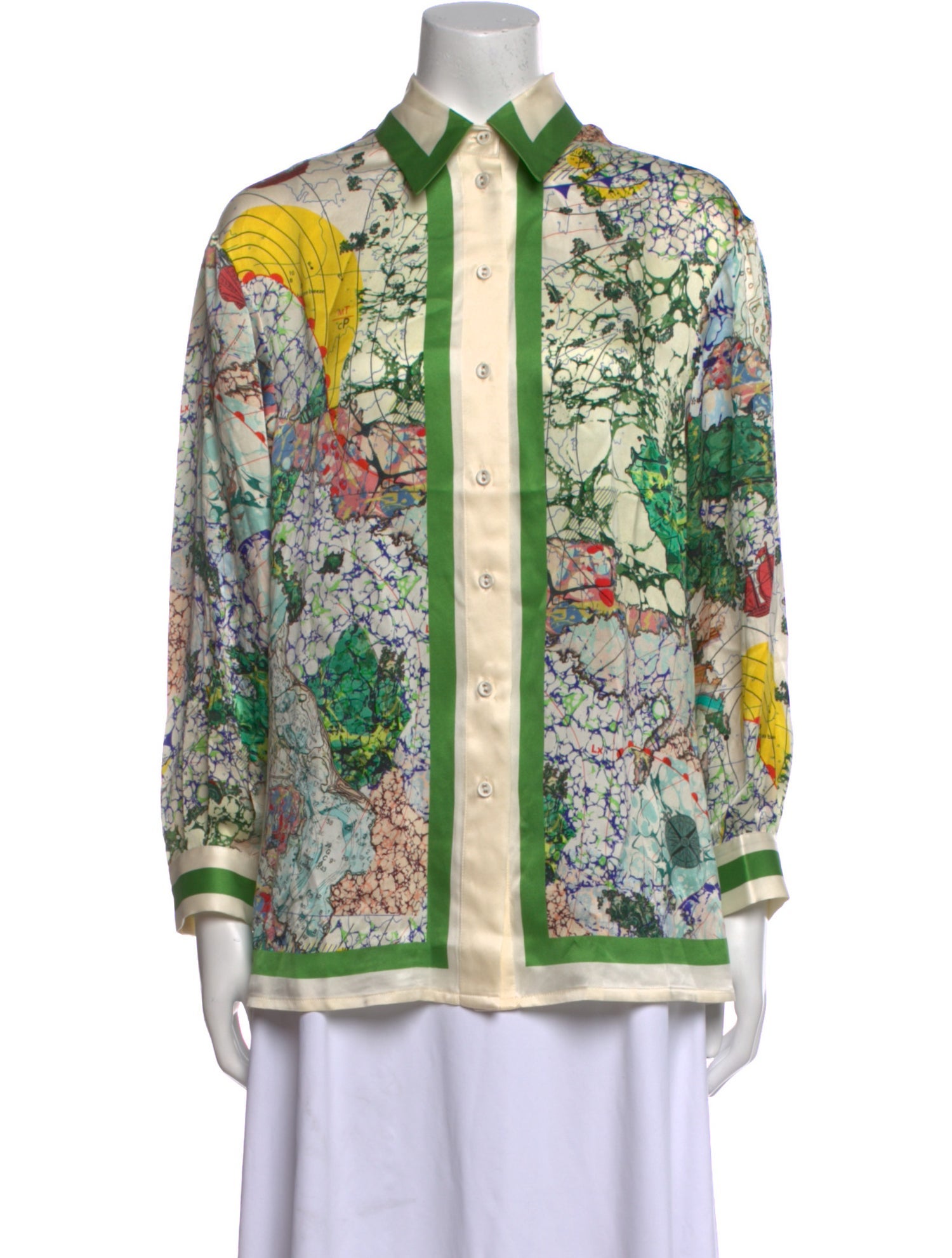 ALÉMAIS Silk Printed Button-Up Top w/ Tags