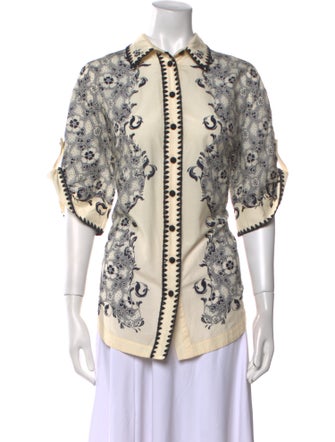 ALÉMAIS Printed Three-Quarter Sleeve Button-Up Top