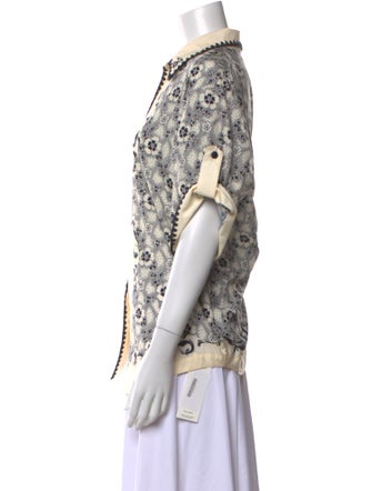 ALÉMAIS Printed Three-Quarter Sleeve Button-Up Top