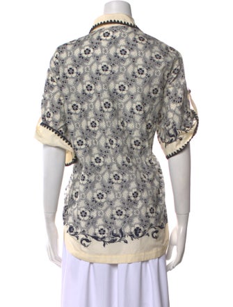 ALÉMAIS Printed Three-Quarter Sleeve Button-Up Top